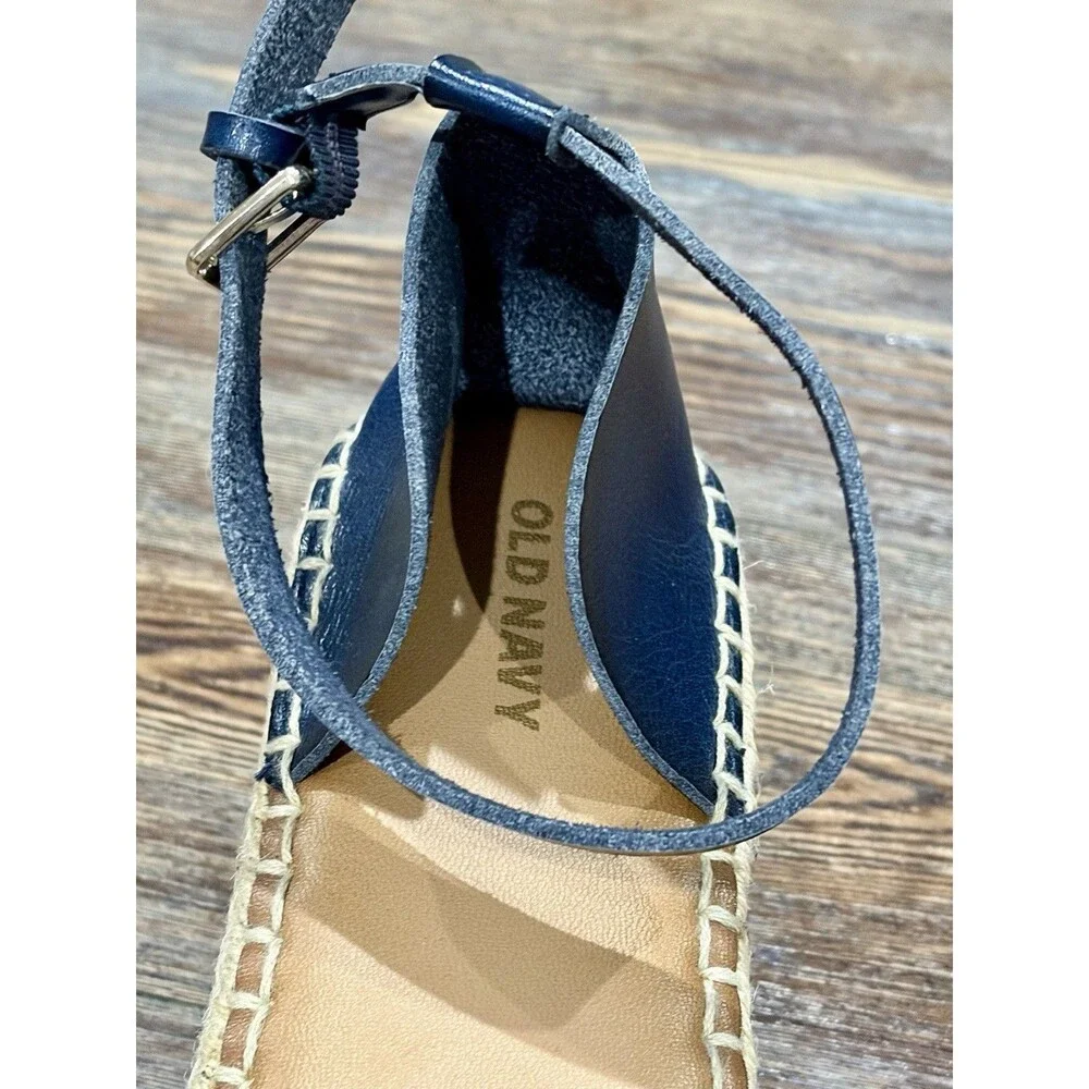 OLD NAVY  Navy, Chambray/White Stripe/Jute Ankle Strap Espadrilles - Sz 10 -NWOT